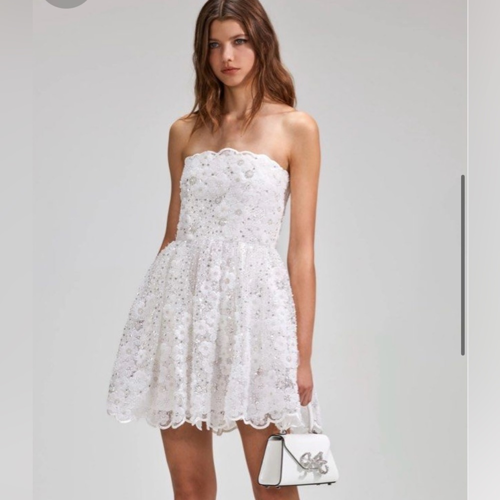 Self-Portrait White Sequin Bandeau Mini Dress